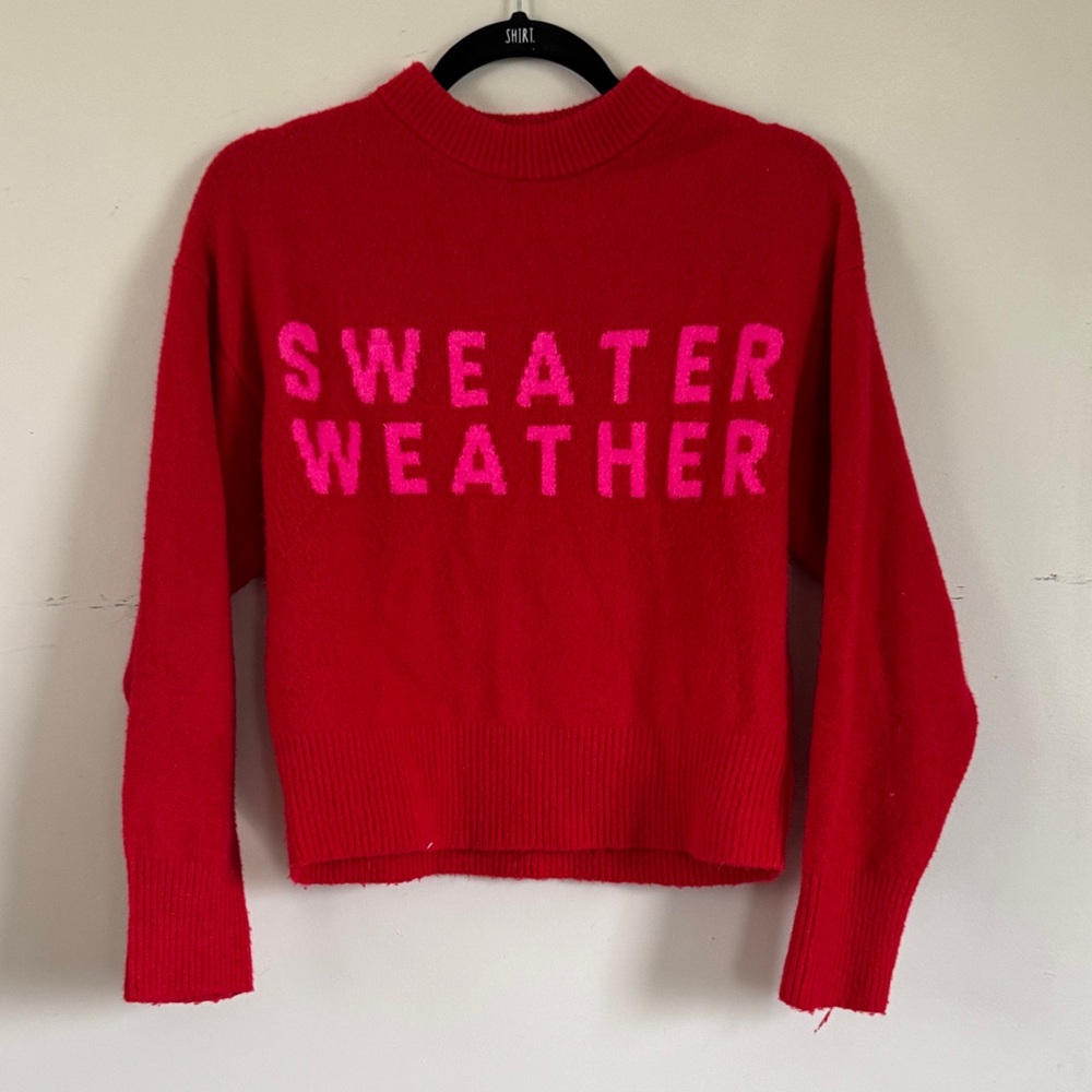 A New Day Sweater Weather Red Pink Graphic‎ Sweater XS Cozy